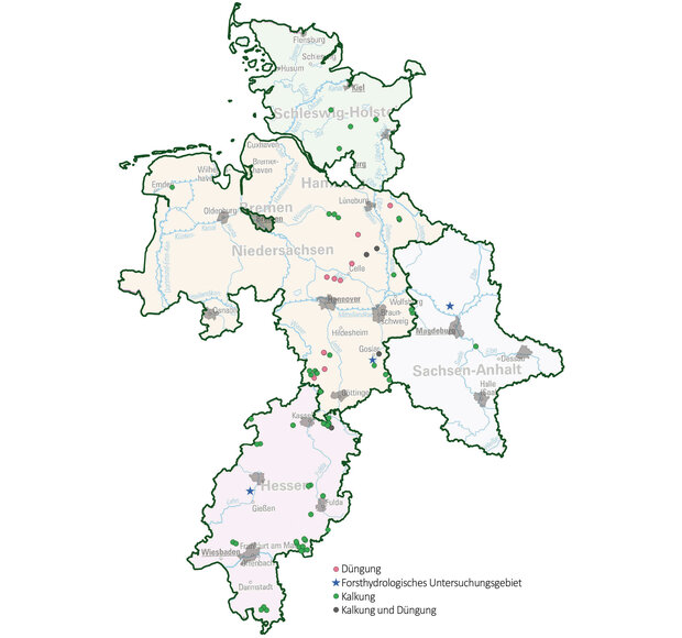Karte der Experimentalflächen der NW-FVA